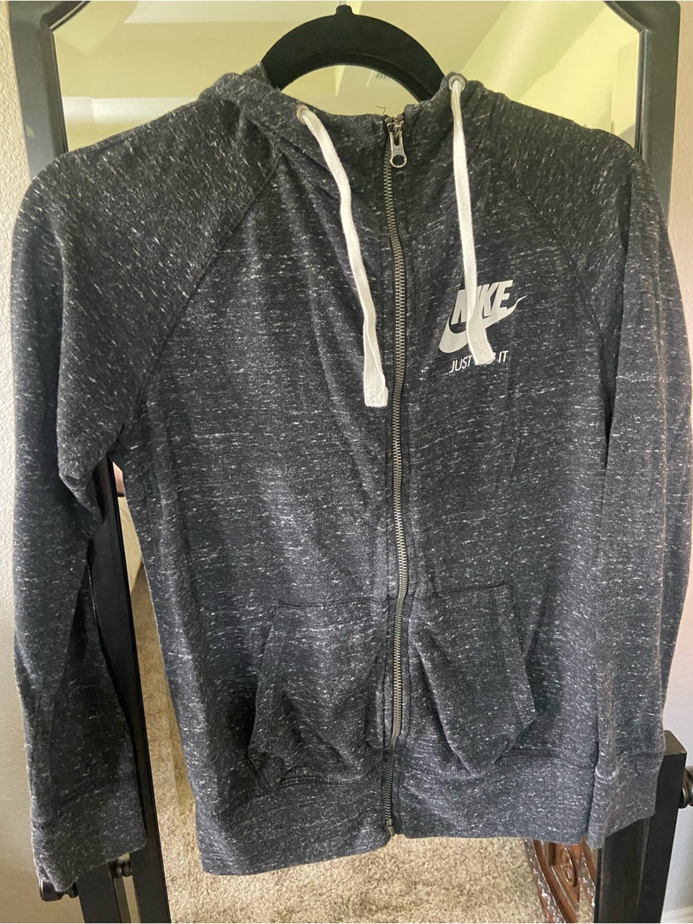 Nike Dark Gray Speckled Full-Zip Hoodie with White Logo
